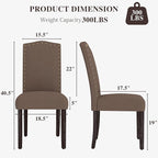 LSSBOUGHT Fabric Dining Chair Upholstered Parsons Kitchen Chair with Copper Nails and Solid Wood Legs for Dining Room,Restaurant (Taupe, 2PCS)