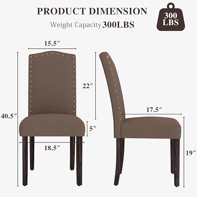 LSSBOUGHT Fabric Dining Chair Upholstered Parsons Kitchen Chair with Copper Nails and Solid Wood Legs for Dining Room,Restaurant (Taupe, 4PCS)