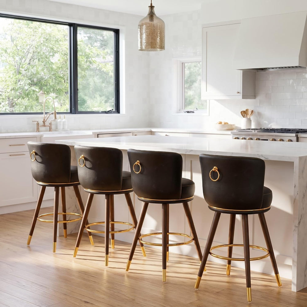 24 Inch Black Leather Swivel Counter Bar Stools Set of 4