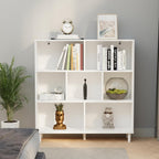 Wood Cube Storage Organizer White Bookshelf - 3-Tier Freestanding Storage Cabinet with Legs for Home Office, 7-Cubes Open Shelf