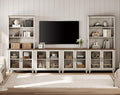 WAMPAT Entertainment Center with Bookshelves for TVs up to 75", Farmhouse Wall Unit TV Stand with Glass Doors, Media Console Table for Living Room, Bedroom & Home Theater, Rustic White