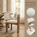HNY Modern Farmhouse Boucle Dining Chairs Set of 4, White Sherpa Fabric Upholstered Dining Room Kitchen Chairs with Natural Wood Frame & Curved-Back, Armless Accent Wood Chairs for Dining Living Room