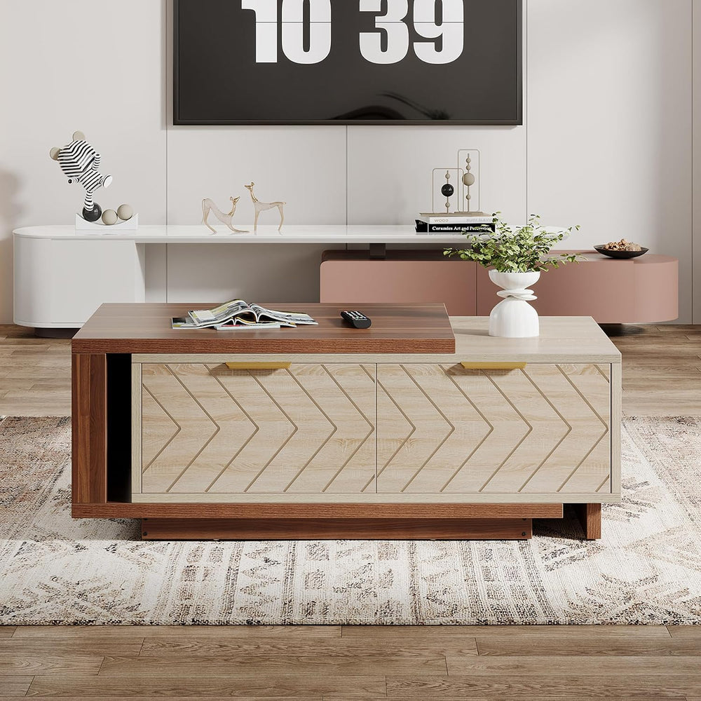 Tribesigns Extendable Coffee Table with 2 Storage Drawers, Dual-Tone Center T...