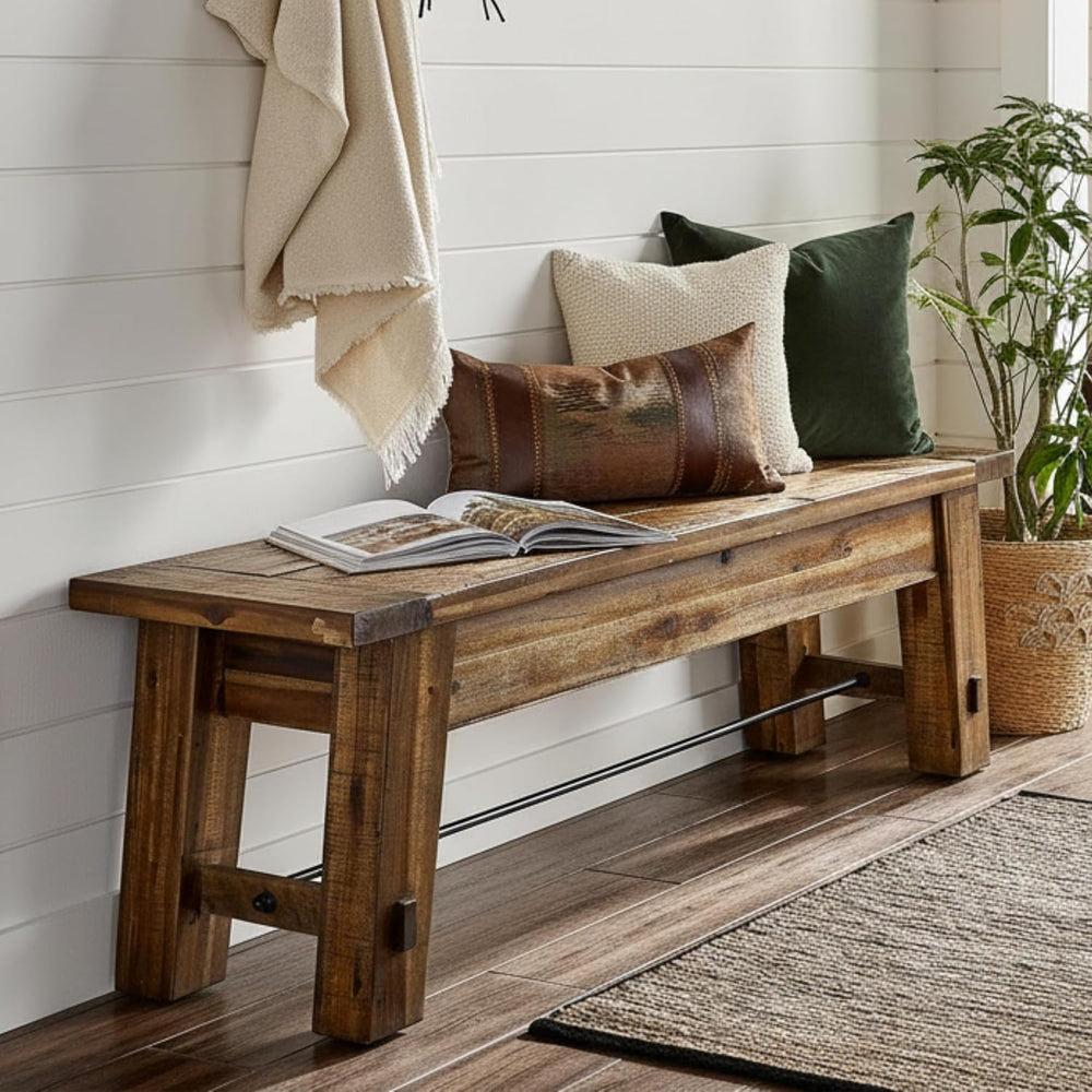 Alaterre Durango Rustic Industrial Solid Wood Entryway Bench, Natural, 60” | ...