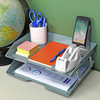 Acrimet Facility 2 Tier Letter Tray, Side Load, Letter Size/A4, Desktop File Organizer, Plastic (Solid Green Color)
