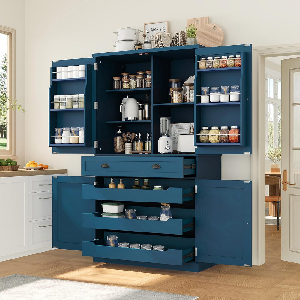 VilroCaz Freestanding 4 Doors Kitchen Pantry, Wood Kitchen Cupboard Storage C...