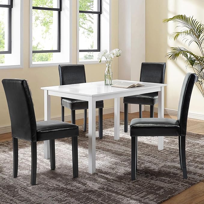 LSSPAID Dining Chairs Set of 4, PU Leather Padded Upholstered Modern Parson Chair, Dining Room Chairs with Solid Wood Legs for Kitchen Living Room, Black