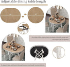 Merax 5-Piece Farmhouse Dining Furniture Set, Wooden Round Extendable Table, and 4 Upholstered Chairs, Antique White