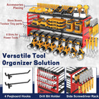Power Tool Organizer Wall Mount, 300Lbs Load 3 Layer Heavy Duty Metal Tool Shelf with 8 Drill Holders, Garage Workshop Storage for Cordless Tools Batteries Screwdrivers(Red)