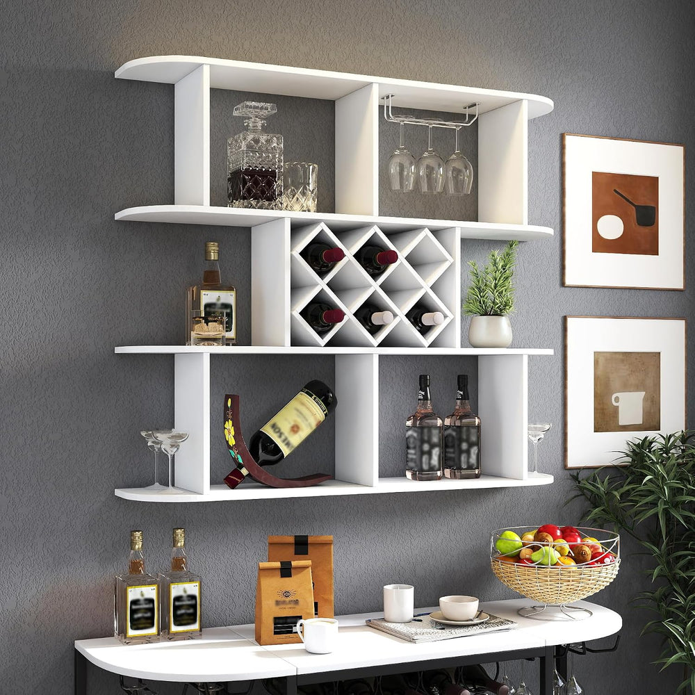 Large Wall Mounted 3 Tier Rustic Bottle Wine Rack - Multifunctional Wooden Wi...