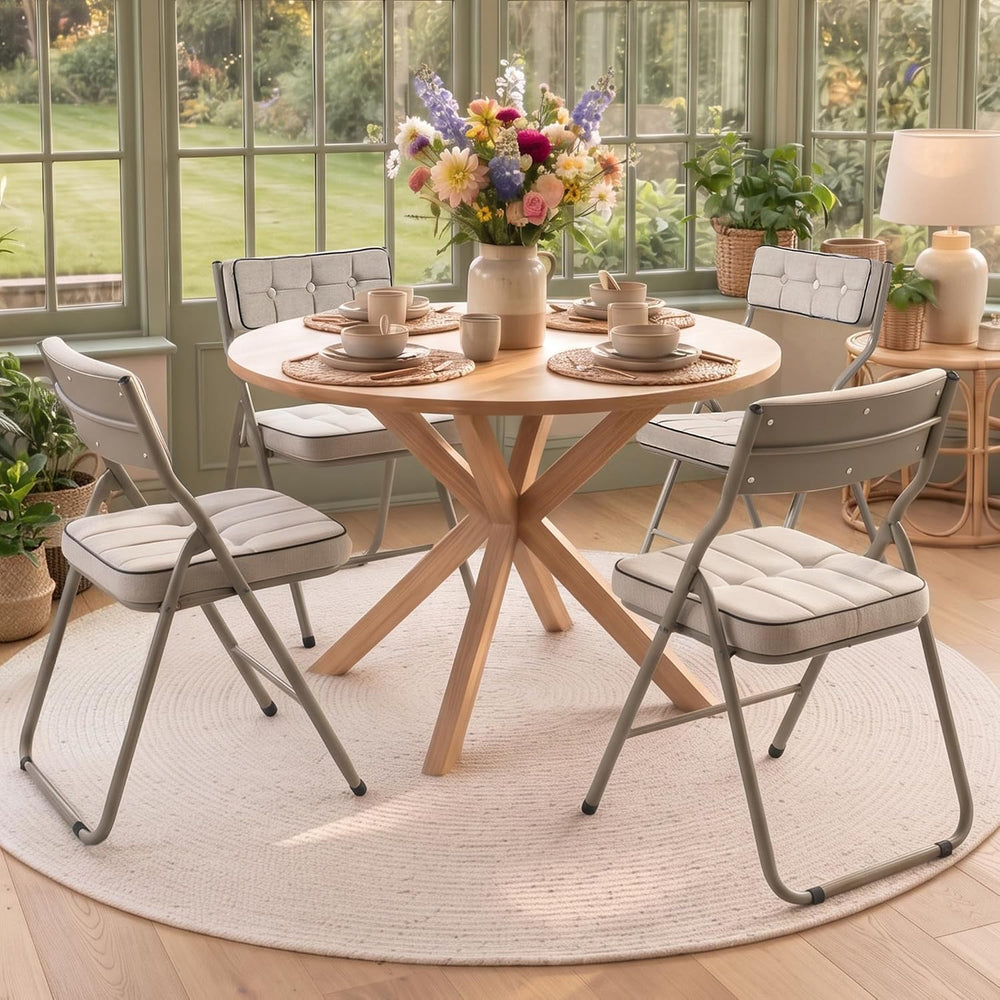 Padded Folding Chairs, Dining Chair with Cushion, Khaki, 4 Pack