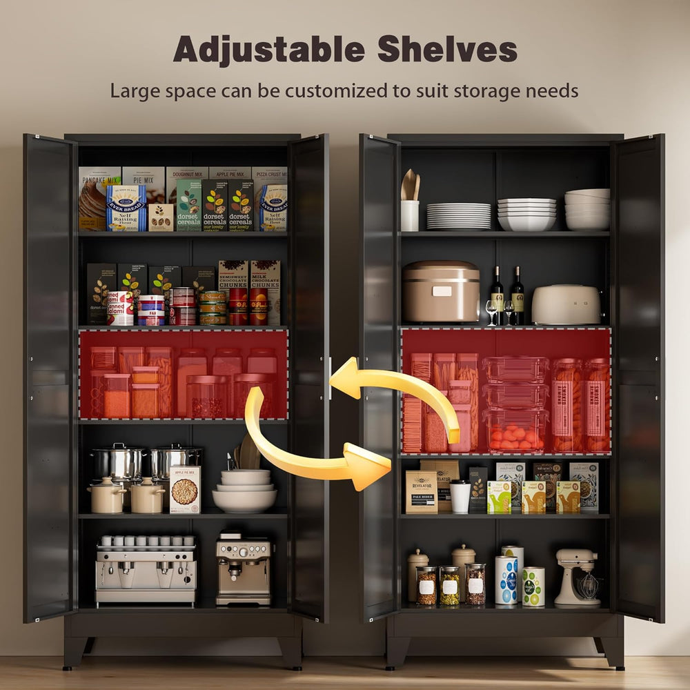 71" Tall Metal Pantry Cabinet, Kitchen Storage Cabinet with 2 Doors and ...