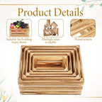 5 Pcs Decorative Nesting Wooden Crates for Storage Display Rustic, Large Torched Wood Storage Crates, Large Farmhouse Wooden Basket with Handle for Storages Container and Decorations, 5 Size