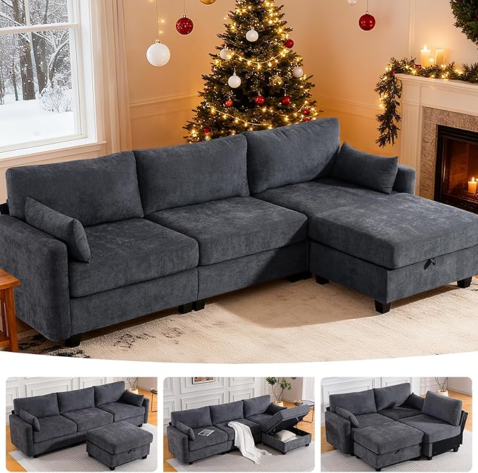 109'' Modular Sectional Sofa, L Shaped Couch with Storage Ottoman, Co...