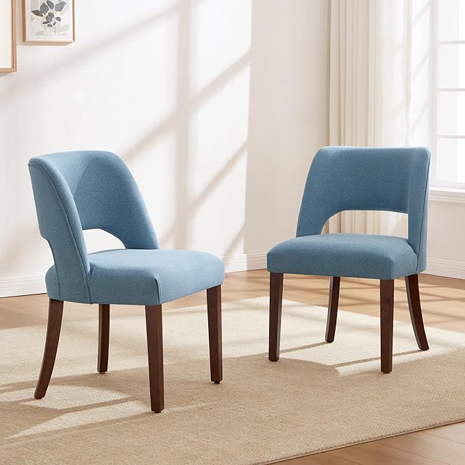 Dining Chairs Set of 2,Modern Dining Room Chairs with Thick Cushions,Upholstered Linen Fabric Kitchen Chairs for Kitchen Dining Room LIGHTBLUE