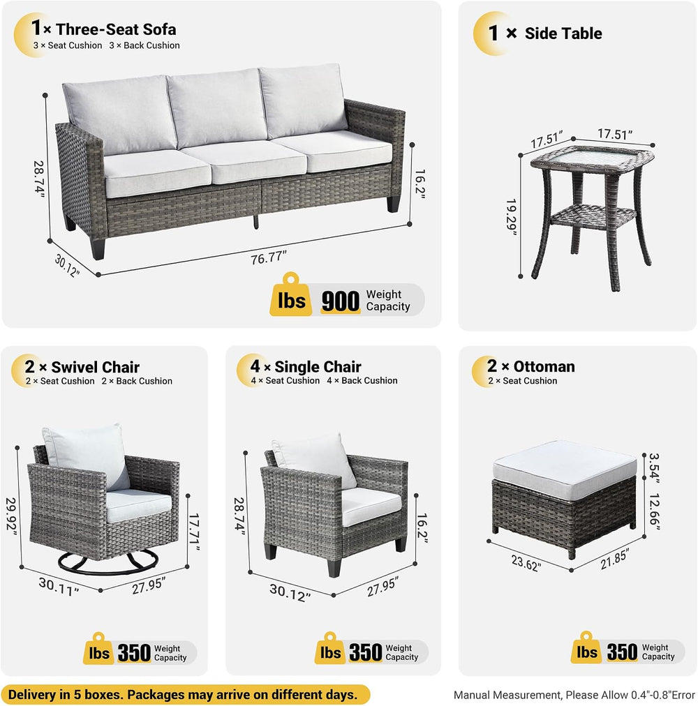 ovios 10 Pieces Patio Furniture Set, Outdoor Wicker Sofa Couch with Swivel Ch...