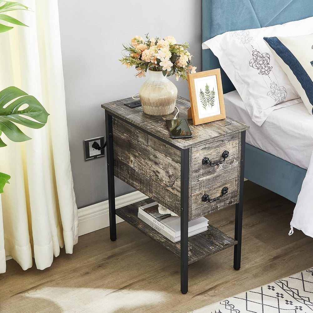 VECELO End Tables,Narrow Nightstands with Charging Station & USB Ports &a...