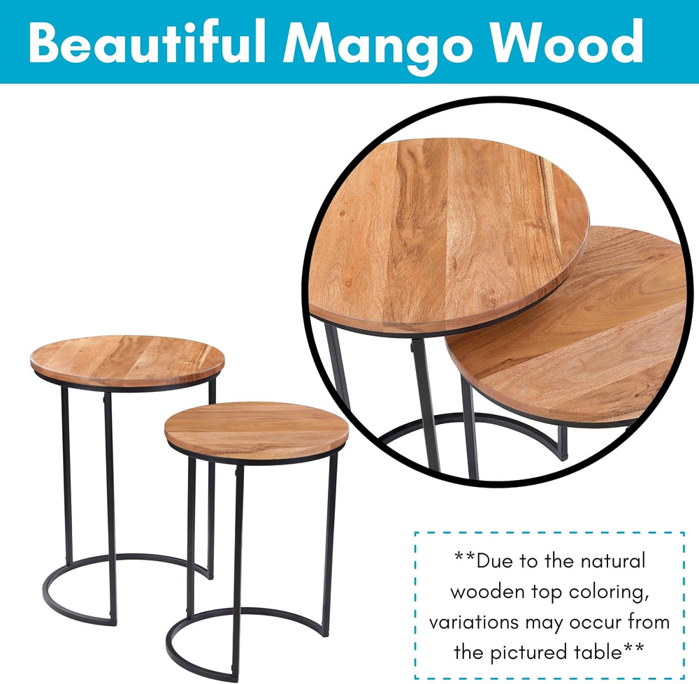 BIRDROCK HOME Wooden Nesting Side Tables - Mid Century Modern Stackable Coffe...