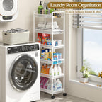 6 Tier Slim Rolling Storage Cart, Narrow Mobile Shelving Unit Organizer Utility Cart with Wheels, Metal Wire Storage Rack with Baskets for Kitchen, Bathroom, Laundry & Living Room, 10in(W) White
