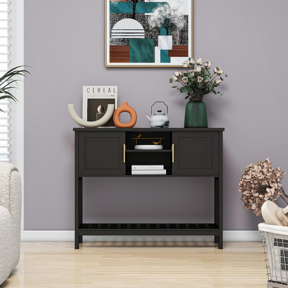 Entryway Table, Console Table, Sofa Table with 2-Door and Shelf, Black | Entr...
