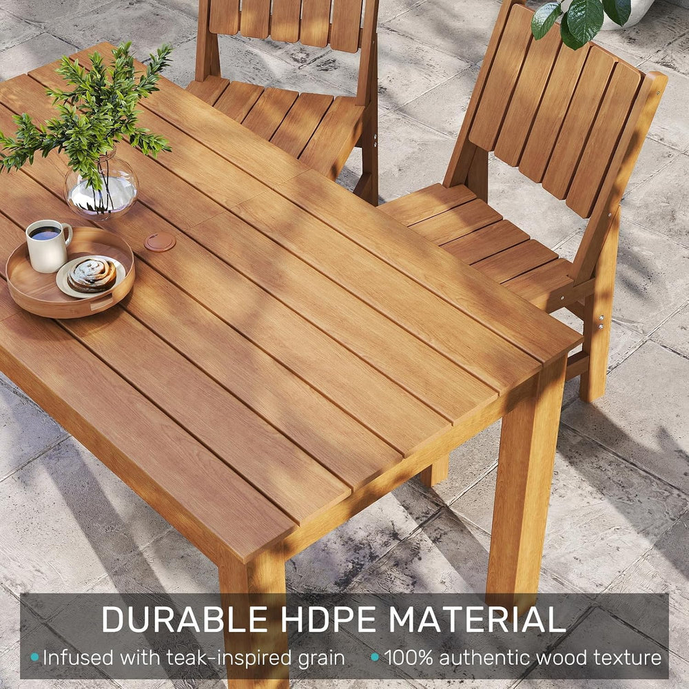 ZHUSI Patio Dining Table, HIPS with Umbrella Hole, Wood