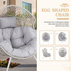 Vongrasig Outdoor Wicker Egg Chair PE Rattan Chair with Cushion, Oversized Patio Lounge Chair for Outdoor, Indoor, Balcony, Backyard, Garden, Grey/Beige Rattan