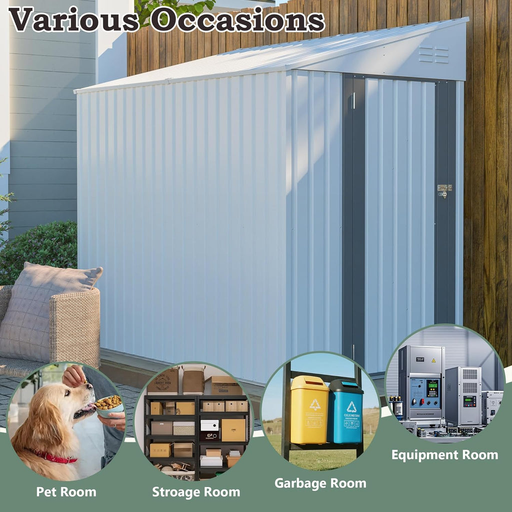 4x7 FT Outdoor Storage Shed,Lean to Lockable Metal Garden Shed Steel with Reinforced Beams,All Weather Waterproof Storage House W/Lockable Door&2 Air Vents,for Backyard,Patio,Lawn,Garden,White