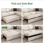 HONBAY Modular Sectional Sleeper Sofa Bed, with Pull Out Bed, Linen Convertible Sectional Couches for Living Room - Beige