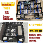 Anyyion Small Parts Organizer, 34-Compartments Double Side parts organizer with Removable Dividers for Hardware, Screws, Bolts, Nails, Beads, Jewelry. (1, Blue)