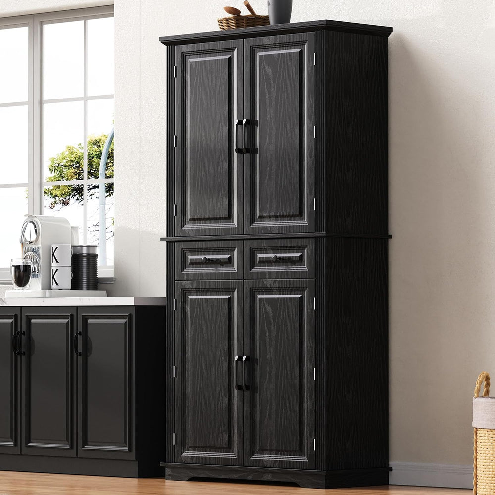 71" Tall Kitchen Pantry Cabinet, Freestanding Storage Cabinet with 3 Pul...
