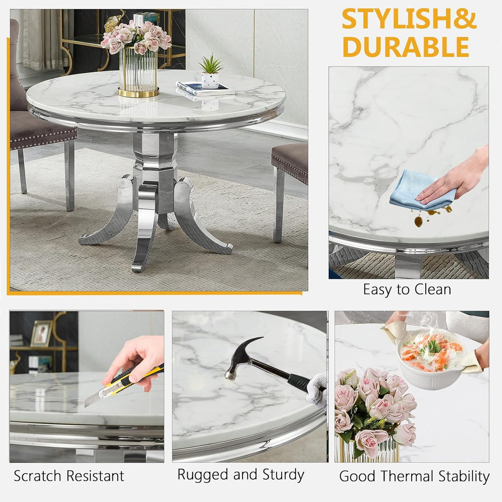 45 inch White Marble Round Dining Table for 4 to 6, Modern Round Dining Table...