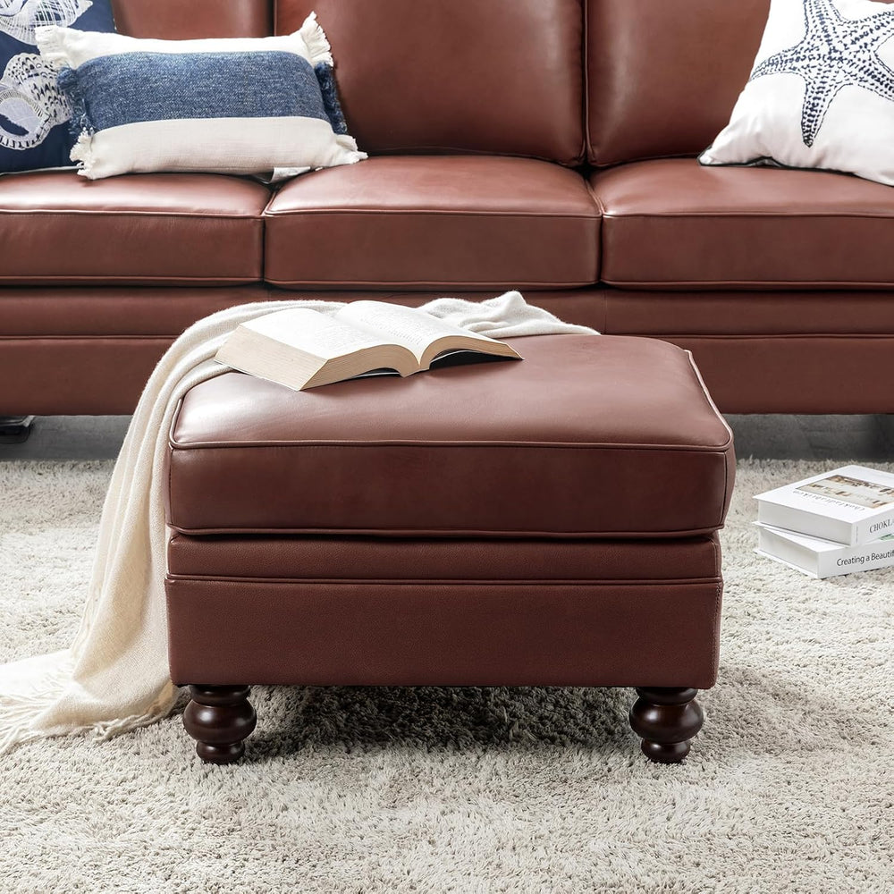HULALA HOME Genuine Leather Ottoman Coffee Table, Ottoman Foot Rest for Livin...