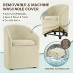 Upholstered Dining Chairs with Casters, Washable Cover Modern Dining Room Chairs with Barrel Backrest & Dual Armrest for Kitchen, Living Room, Bedroom, Sand Fabric, 2PCS