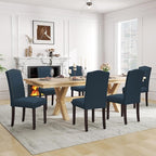 LSSPAID Dining Chairs Set of 6, Modern Comfy Linen Upholstered Parsons Dining Room Chairs with Bronze Nail Head Trim and Brushed Solid Wood Legs,Teal