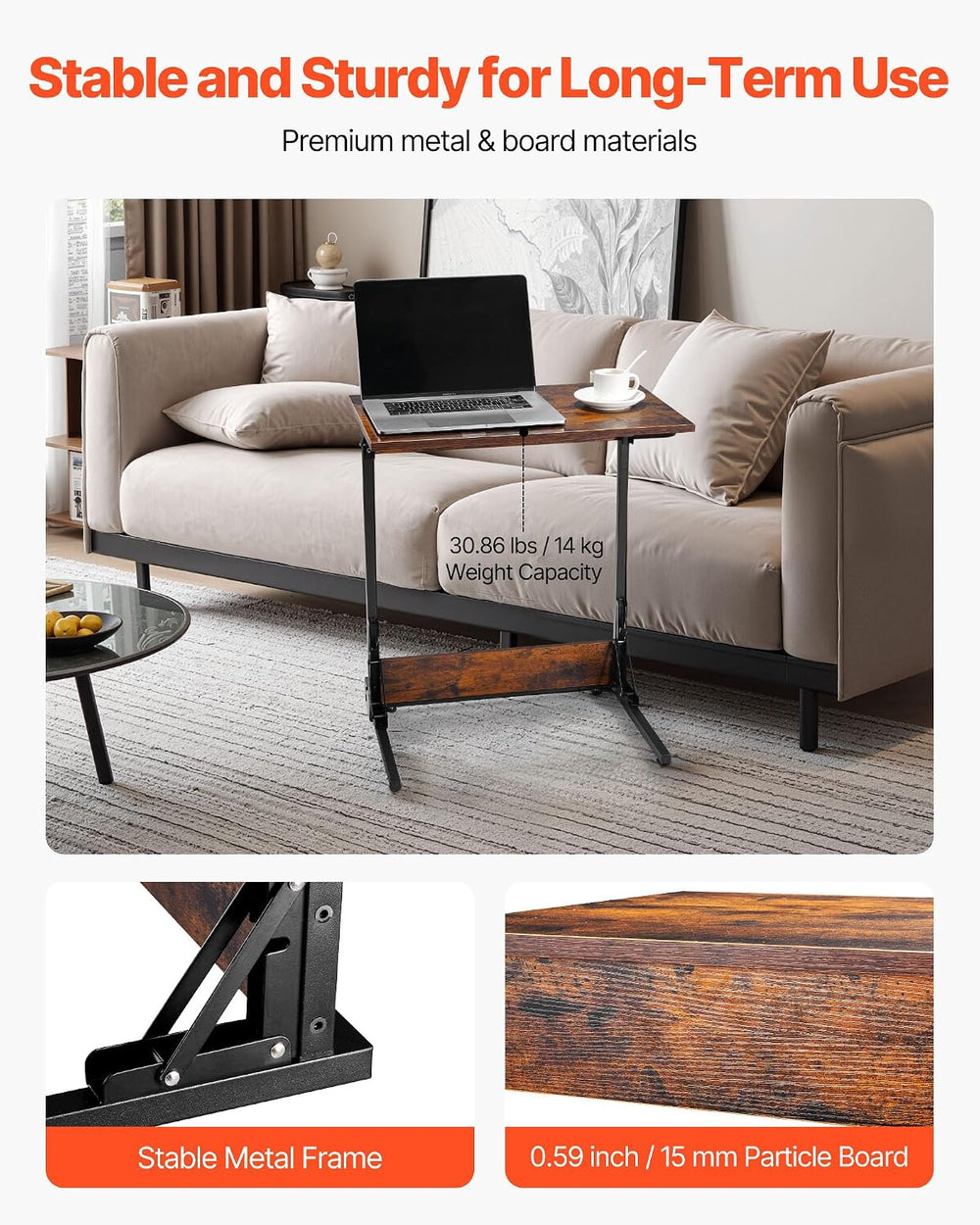 VEVOR C Table, Folding C Shaped End Table with Metal Frame & Adjustable F...
