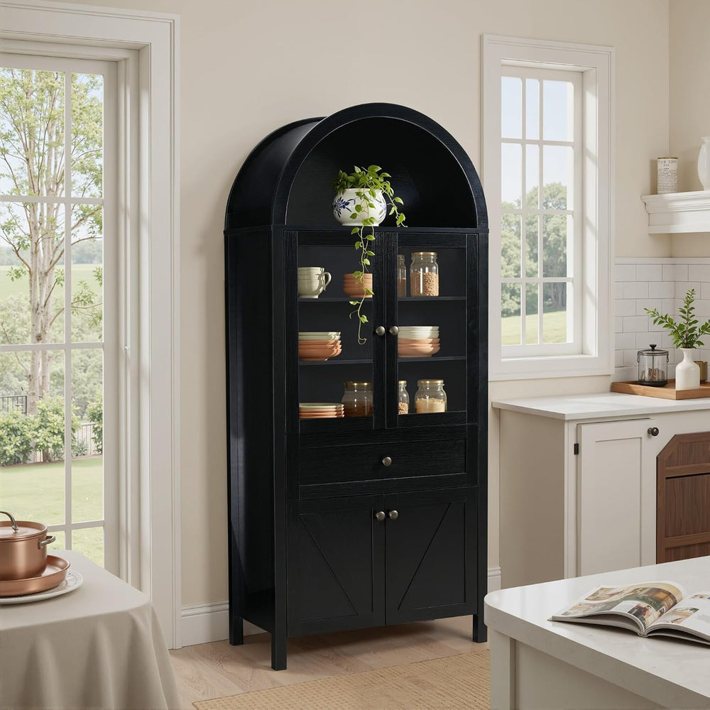 71" Tall Arched Pantry Cabinet, Modern Kitchens Storage Cabinet with Doo...