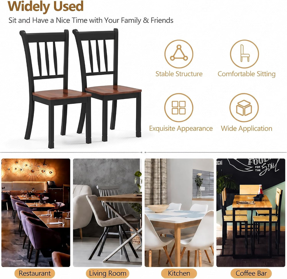 POWERSTONE Dining Chairs Set of 6, Rubberwood Kitchen Chairs, Black | Farmhou...