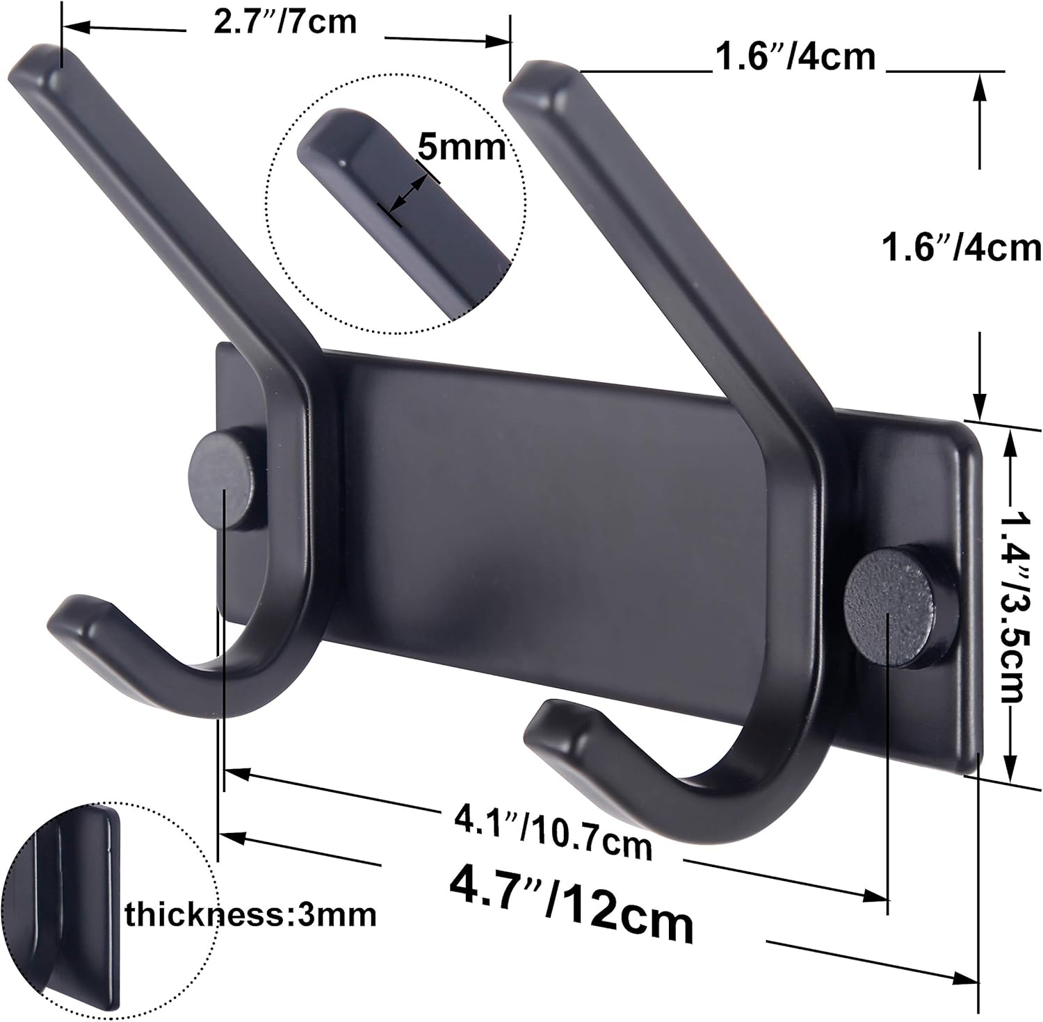 WEBI Coat Rack Wall Mounted,2 Coat Hooks for Hanging Coats,Hook Rack Hook Rail Coat Hanger Wall Coat Rack with Hooks for Clothes,Jacket,Black