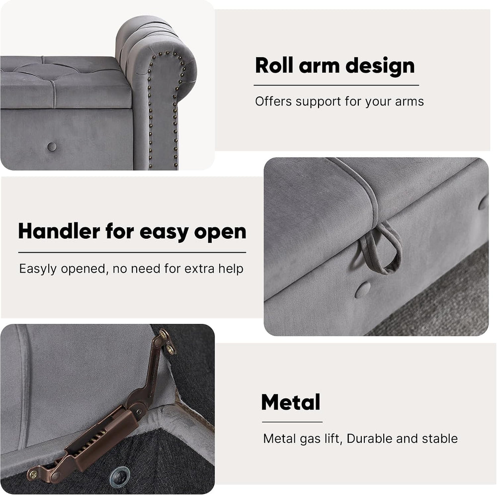 Storage Bench 67" Velvet End of Bed Benches Dark Grey | King Size Storag...