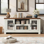 Garvee Farmhouse TV Stand for 55 Inch TV, Entertainment Center with Acrylic Door & Adjustable Shelves, Sideboard Buffet Storage Cabinet for Living Room Bedroom, White & Brown