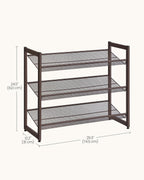 SONGMICS HOME 3-Tier Stackable Shoe Rack, Metal Shoe Organizer for Closet, Entryway, Garage, Flat or Slanted Mesh Shelves, Brown