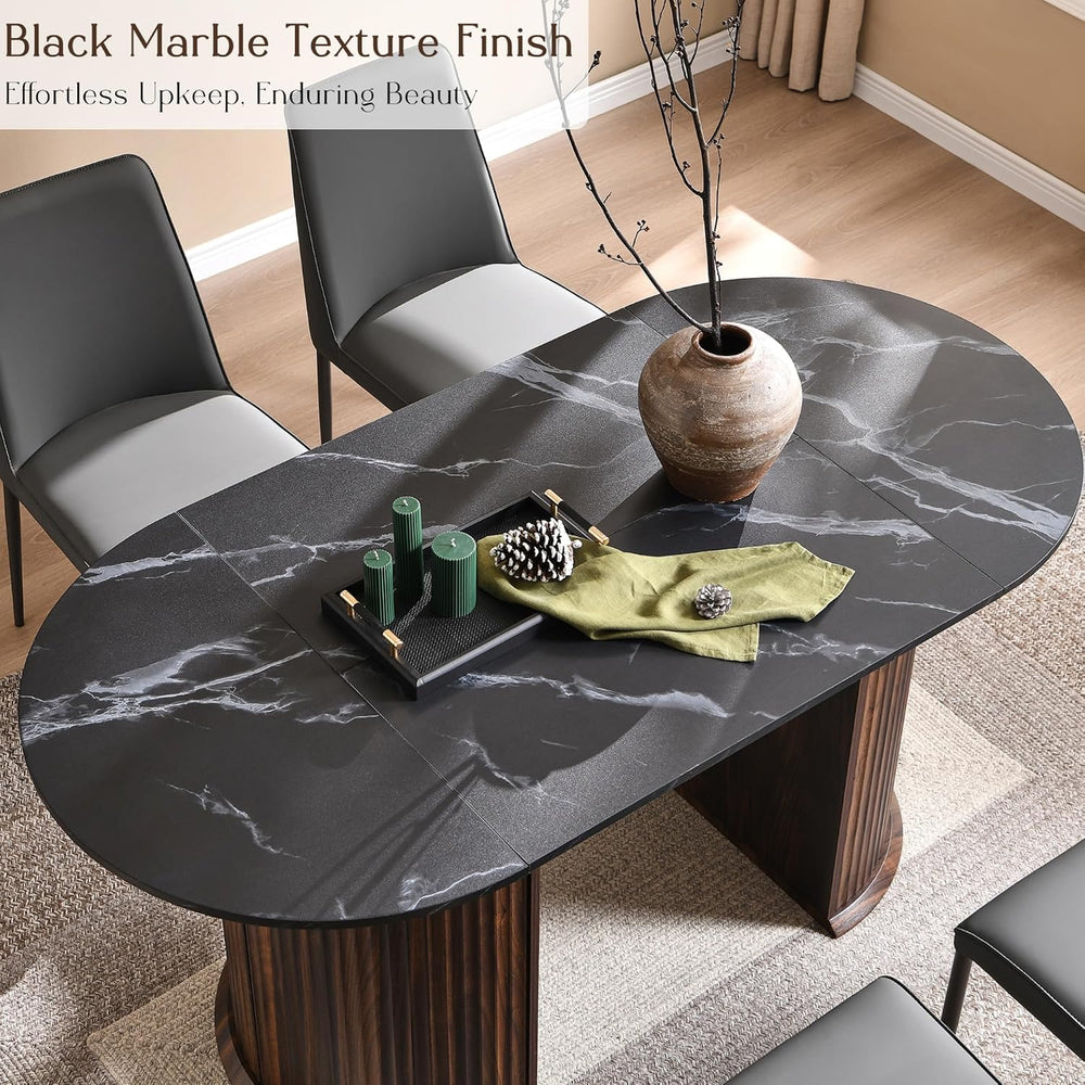T4TREAM Fluted 63" Oval Dining Table for Kitchen Living Room, Walnut&amp...