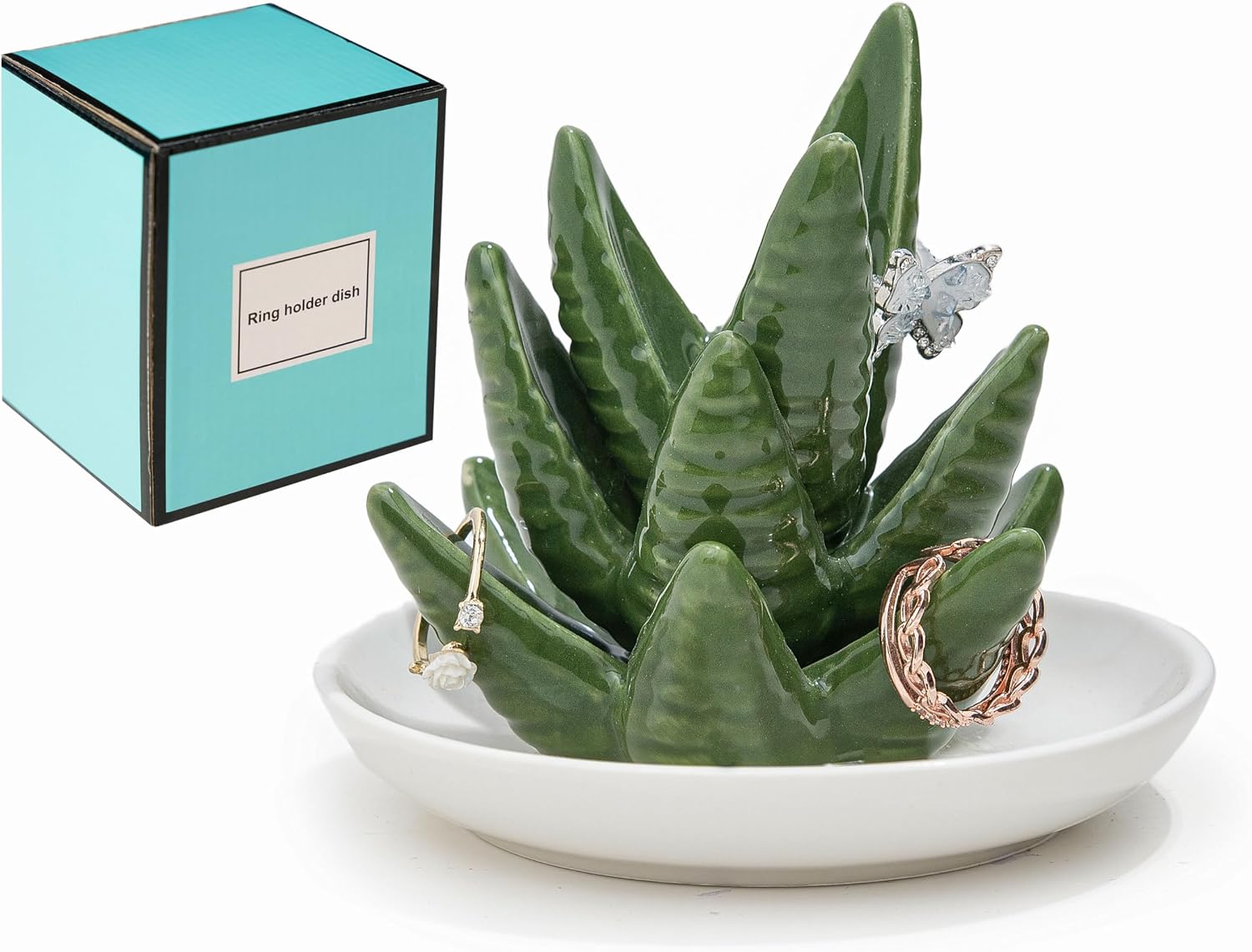 Aloe Ring Holder Ceramic Ring Dish, Jewelry Holder Dish Trinket Tray For Rings Earrings Trinkets Organizer, Christmas Birthday Bridesmaid Gifts for Women