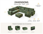 155.9'' Oversized Modular Sectional Sofa Plush Cloud Couch with Storage, Convertible Deep U-Shaped Couch with Chaises for Living Room, 6-Seater with Corner and 2 Ottomans, Chenille, Green