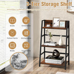 Tangkula 3-Tier Ladder Bookshelf, Industrial Wooden Bookcase w/Metal Frame, Anti-Toppling Device, Freestanding Display Shelf Plant Stand, Storage Rack for Home Office Living Room (1, 3-Tier)