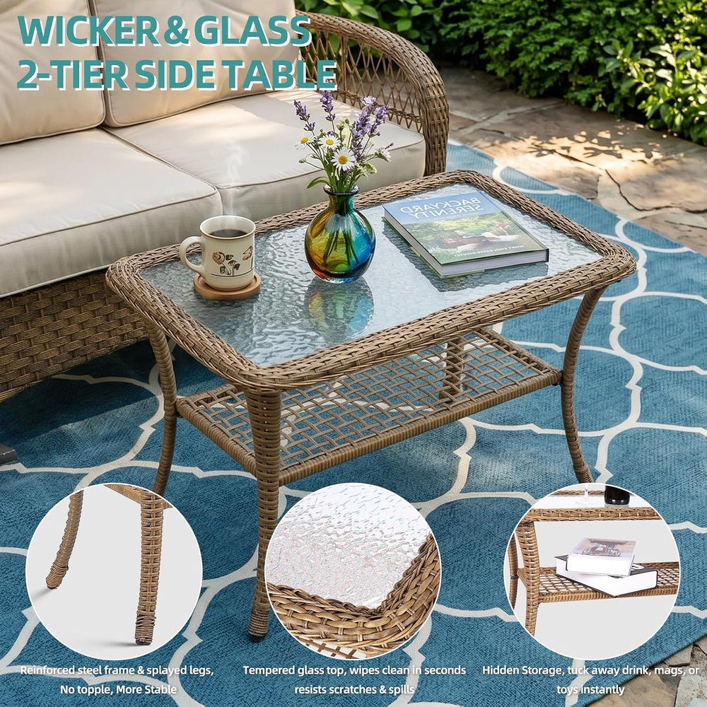 MEETWARM Outdoor Wicker Loveseat Rocking Chair, Loveseat for 2 Person Porch F...