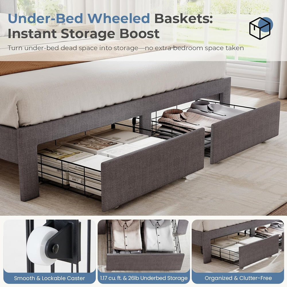 OLIXIS Queen Size Bed Frame, Upholstered Platform Bed Frame with Headboard