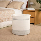 OIAHOMY 80L Laundry Basket, Laundry Hamper, Cotton Rope Storage Basket with Handles, Decorative Woven Basket for Living Room,Storage Baskets for Clothes, Blankets, and Toys -20''×18'', White&Gray