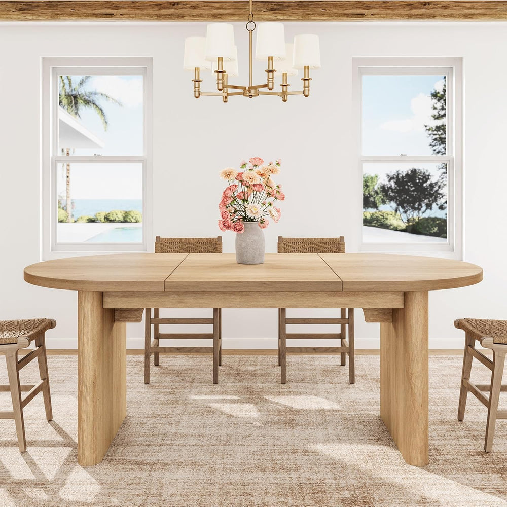 GarveeHome Oval Dining Table for 6-8 People, Long Large Kitchen Table with Th...