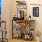 3IngSeagulls Bakers Rack with Power Outlet, Kitchen Microwave Stand with 10 S-shaped Hooks, 6-Tier Coffee Bar Station, Kitchen Storage Shelf Rack for Spices, Pots, Rustic Brown